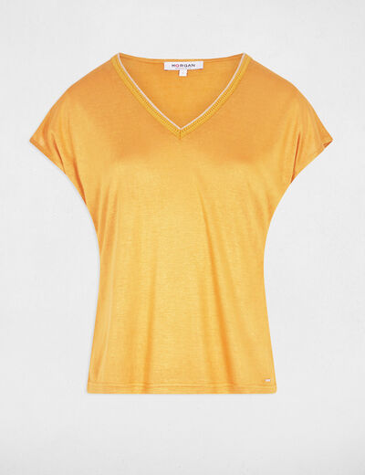 T-shirt manches courtes jaune moutarde femme