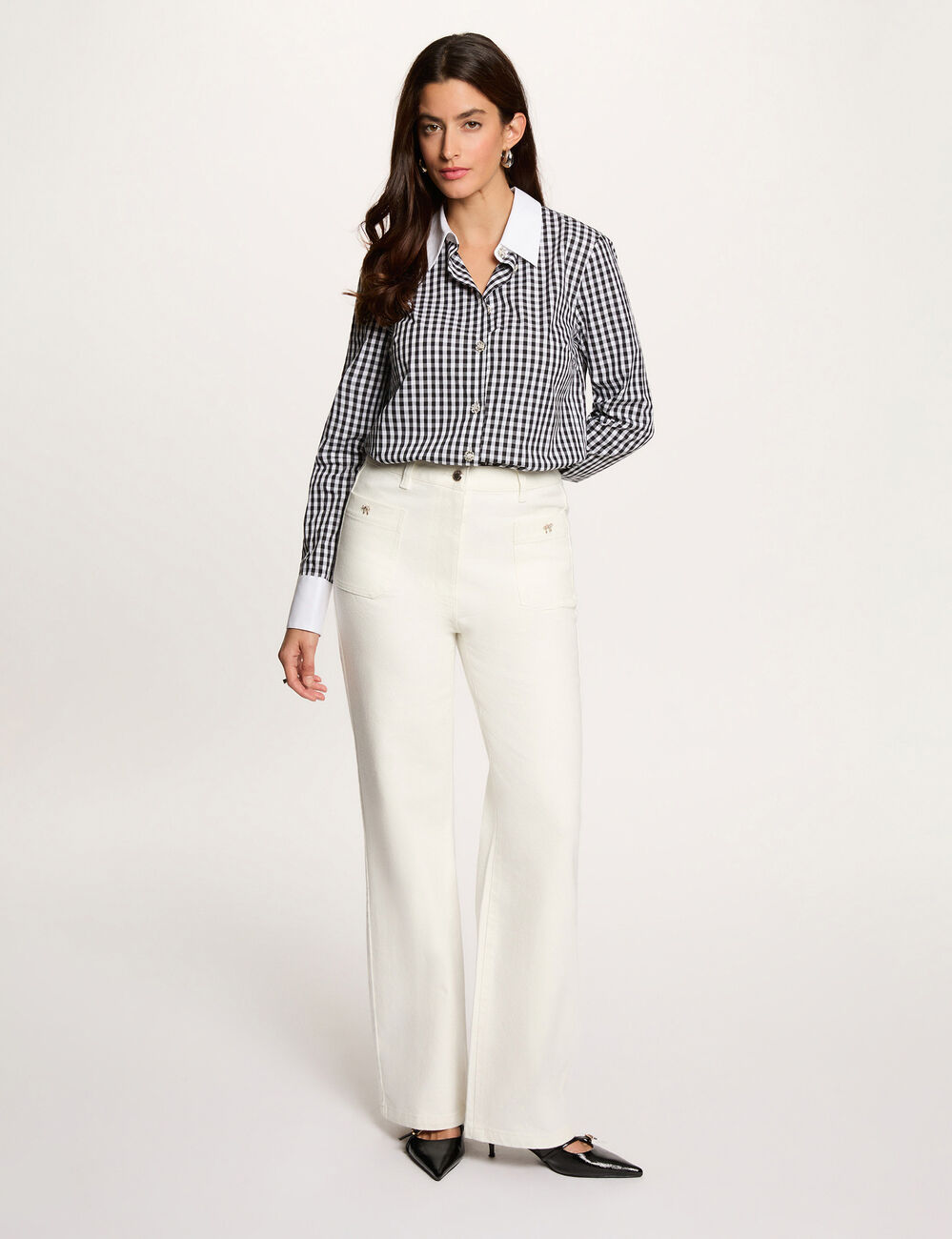 Jean large 7/8 blanc femme