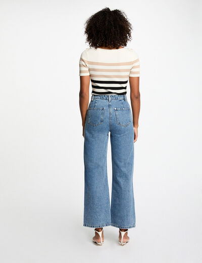 Pull manches courtes rayé ivoire femme
