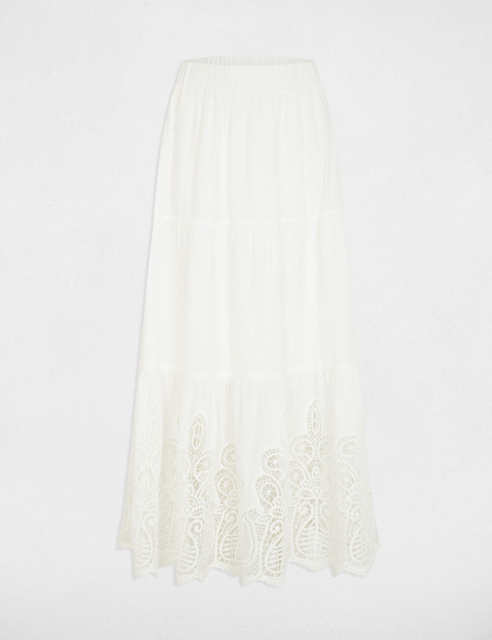 Jupe longue d&eacute;tail dentelle blanc femme