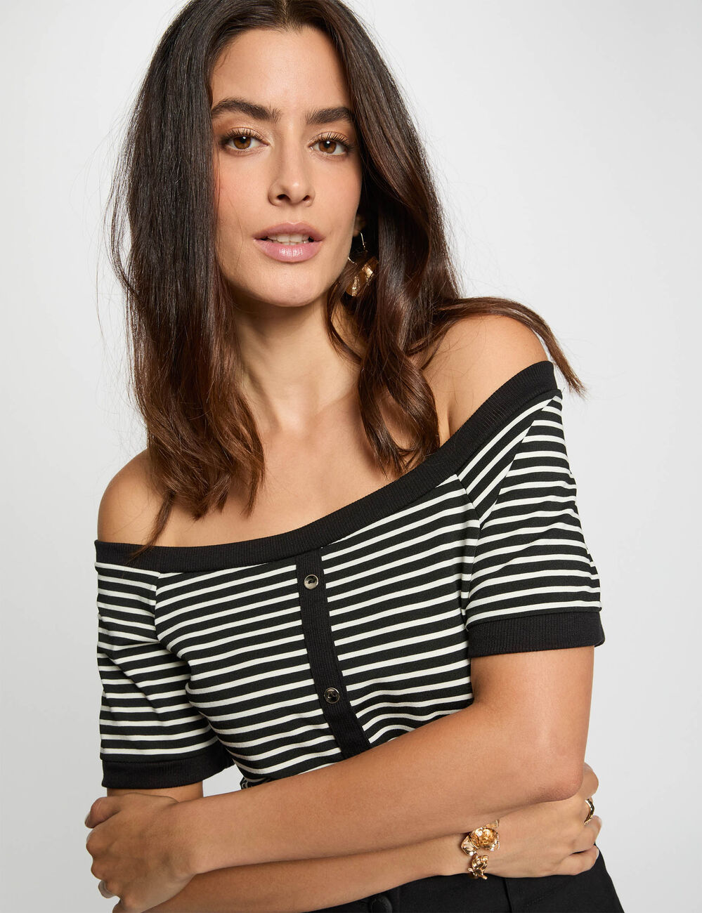 T-shirt rayé bardot blanc femme