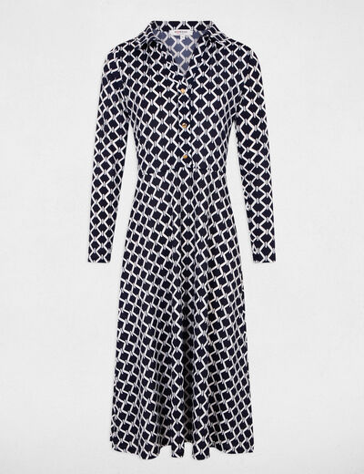 Robe midi droite imprimée bleu marine femme