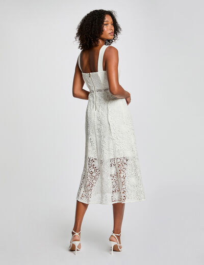Robe midi trap&egrave;ze dentelle blanc femme