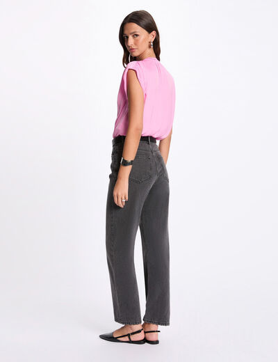 Blouse manches courtes satin rose femme