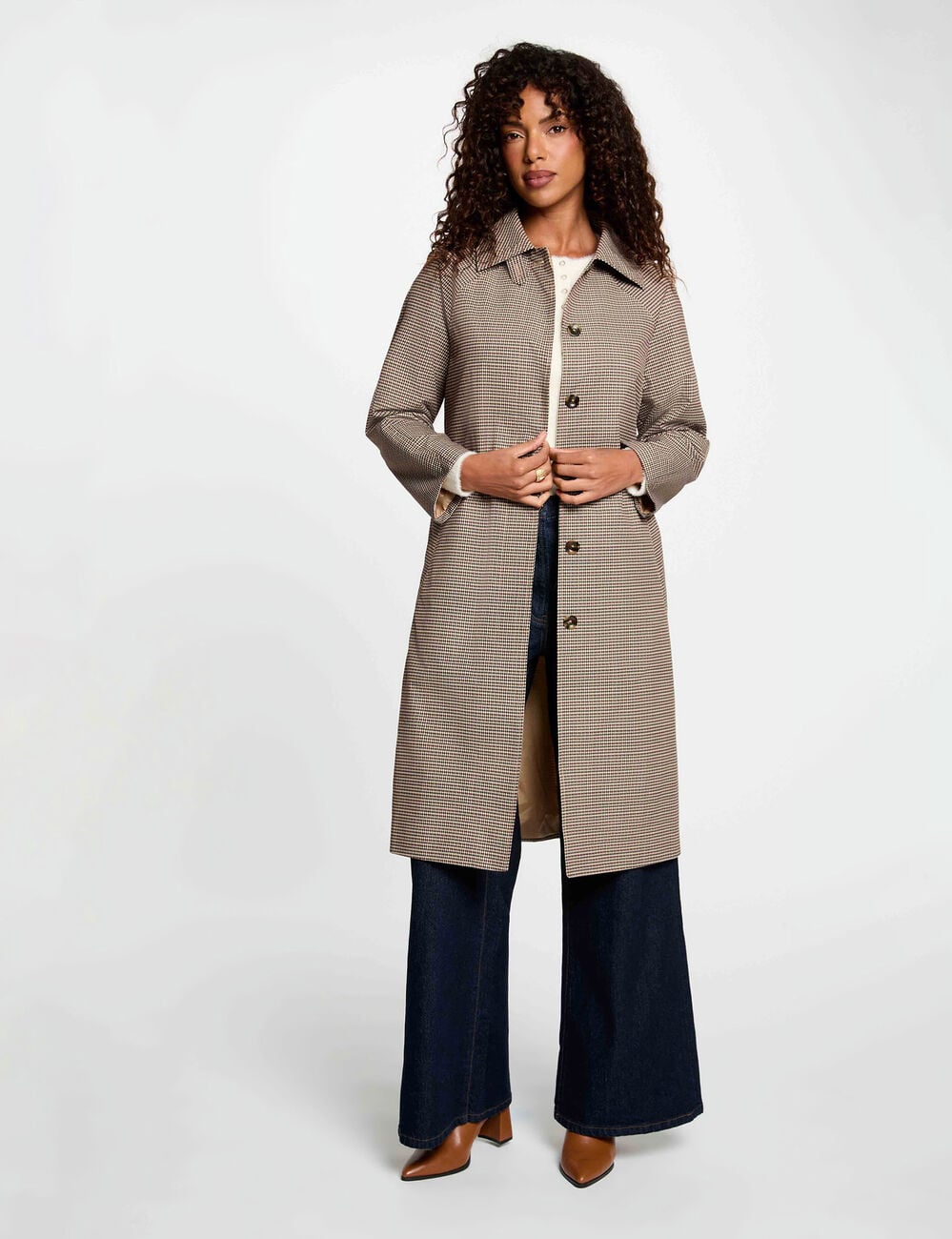 Trench ceintur&eacute; manches longues multicolore femme