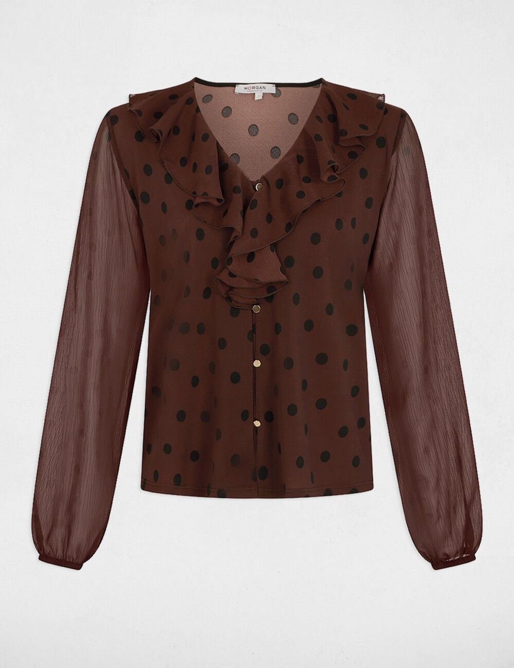 Chemise col v voile marron fonc&eacute; femme