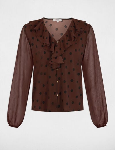 Chemise col v voile marron fonc&eacute; femme