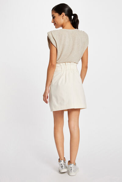 Jupe droite taille haute boutonnée ivoire femme