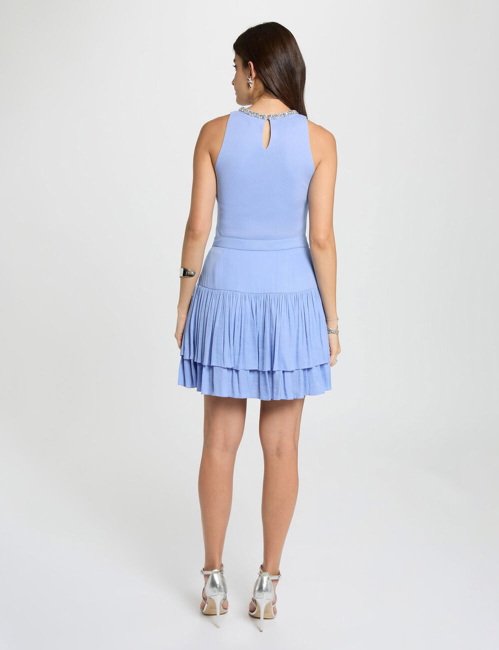 Debardeur ajust&eacute; strass bleu femme