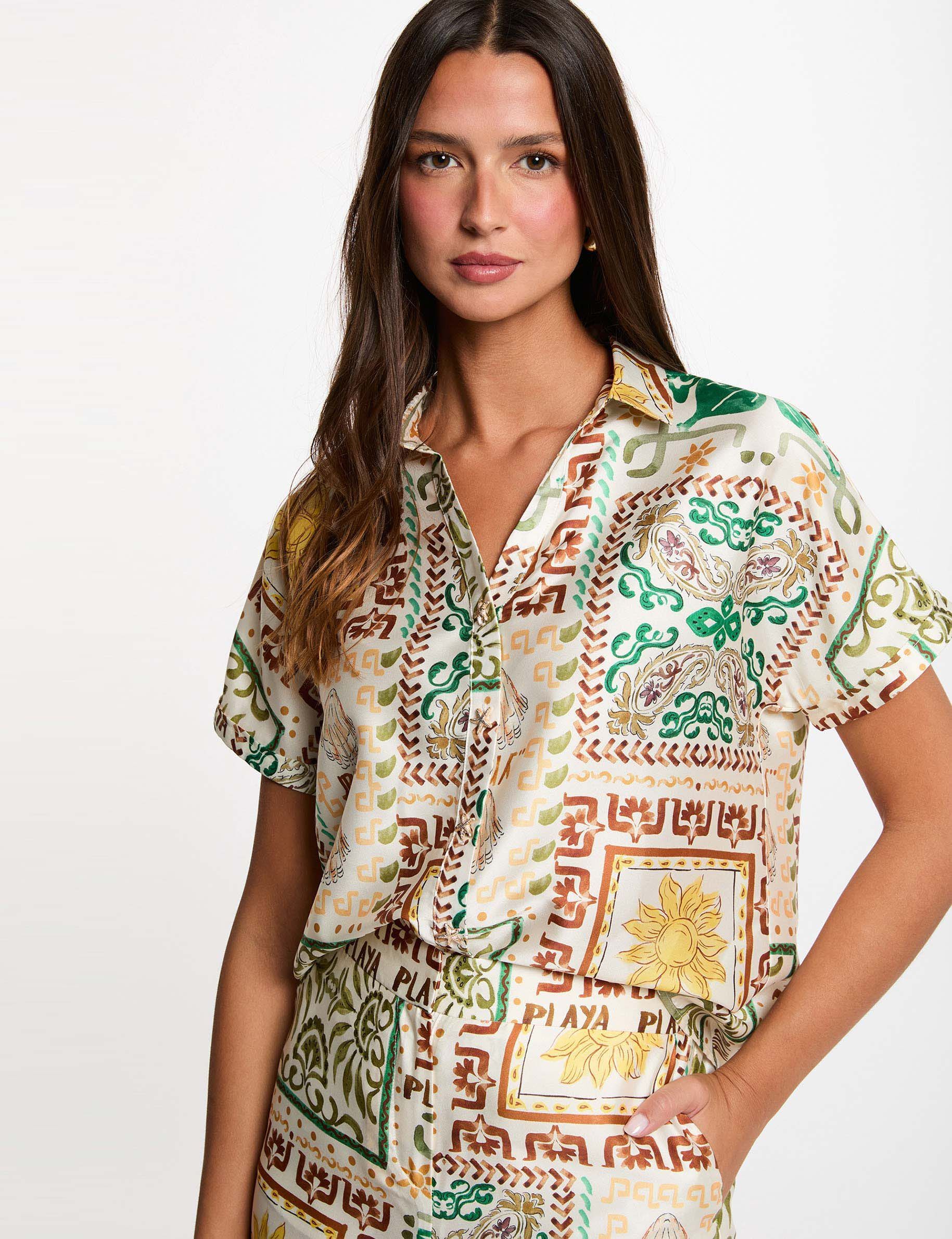 Chemise satinée imprimée femme