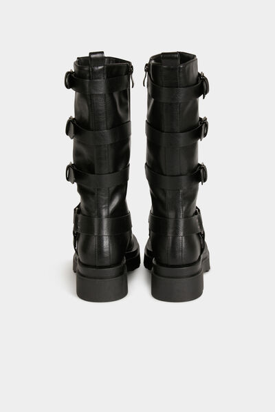Bottines plates avec brides noir femme