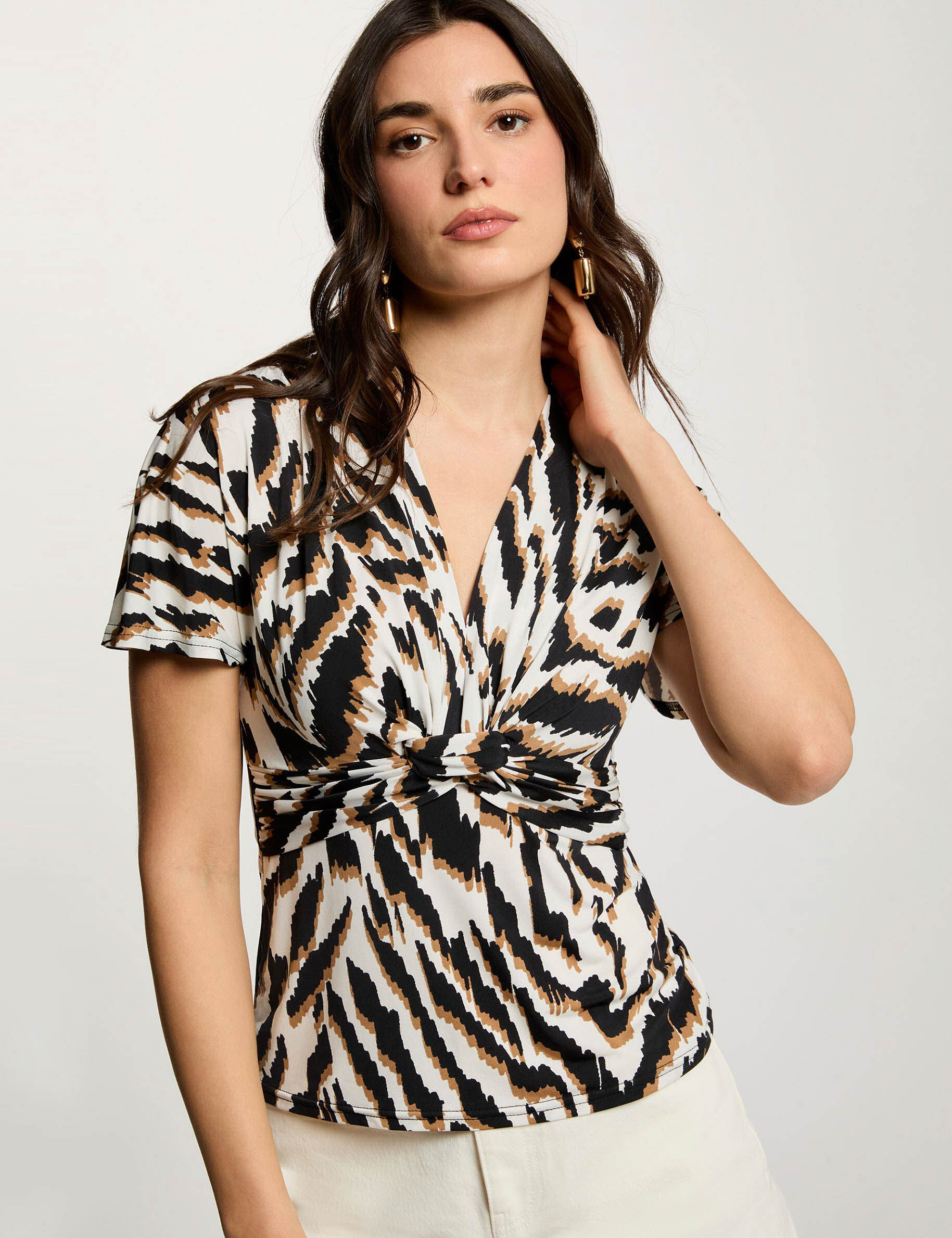 T shirt cintré col v femme - vue 1