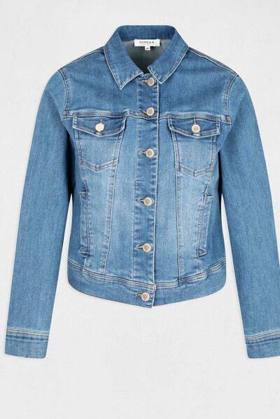 Veste droite boutonnée en jean jean stone femme