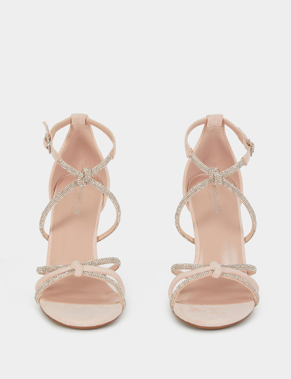Sandales &agrave; talons avec brides strass rose clair femme