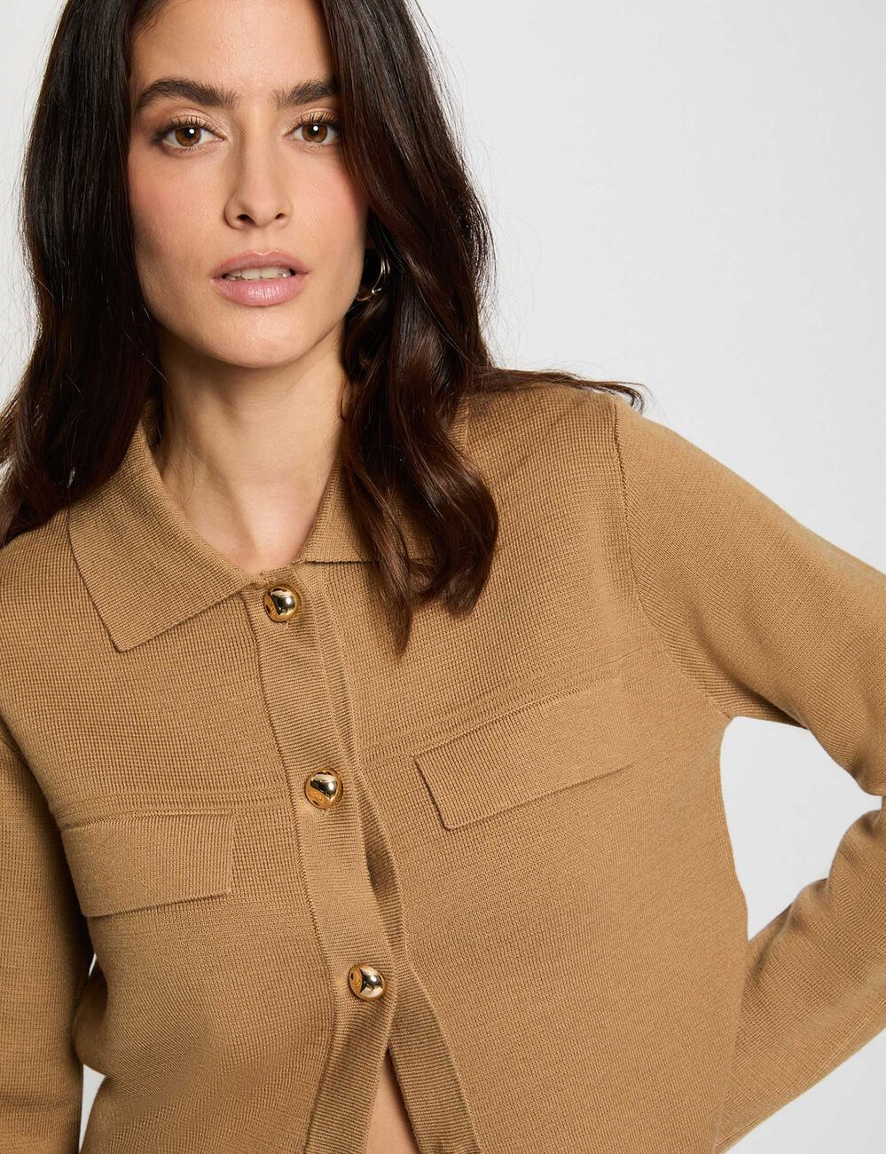 Gilet manches longues camel femme