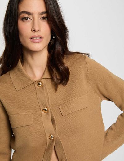 Gilet manches longues camel femme