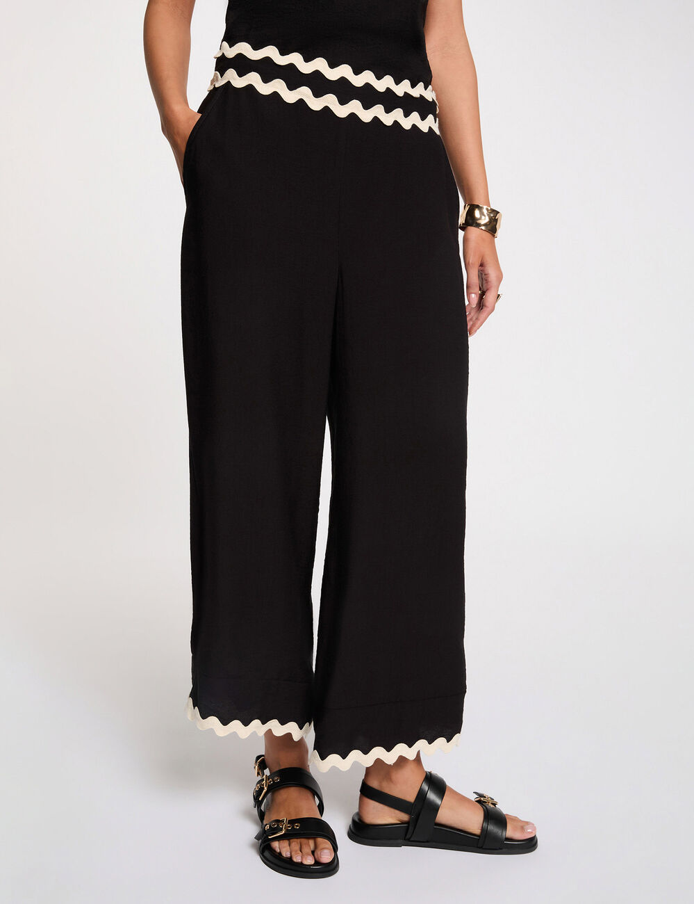 Pantalon large 7/8 noir femme