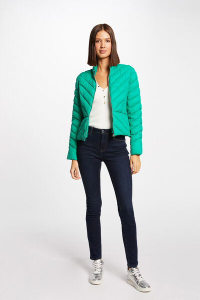 Doudoune droite zipp&eacute;e vert moyen femme
