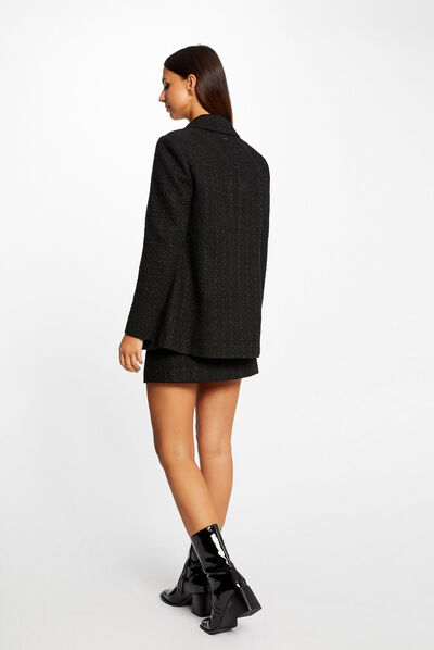 Veste longue droite détails vinyle noir femme