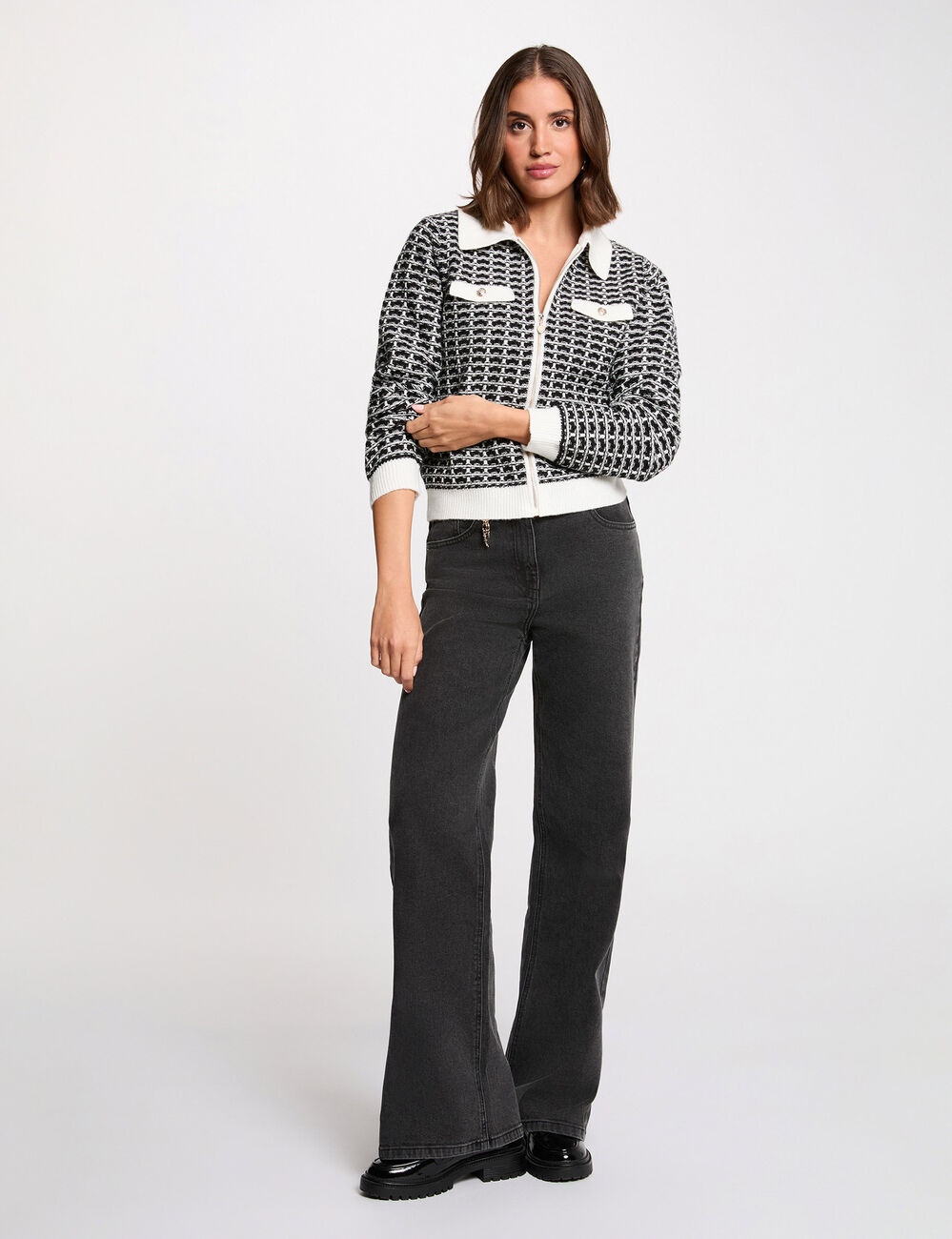Veste jacquard chevron noir femme