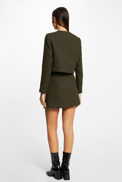 Veste droite boutonnée avec col rond vert fonce femme