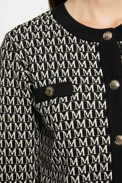 Gilet manches longues imprimé monogramme noir femme