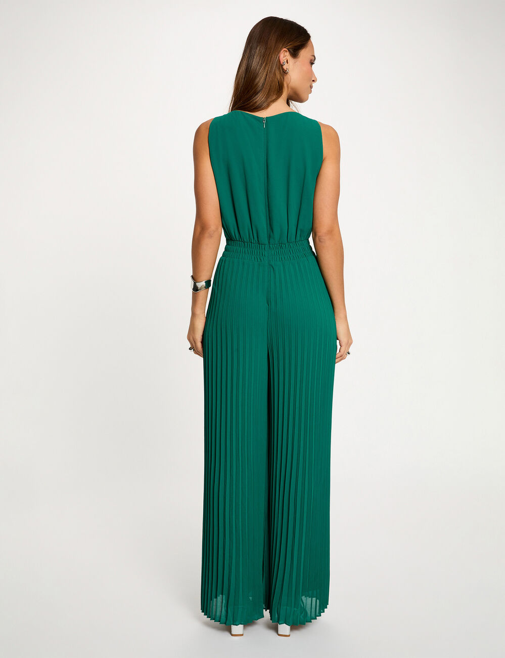 Combinaison jambes pliss&eacute;es vert femme