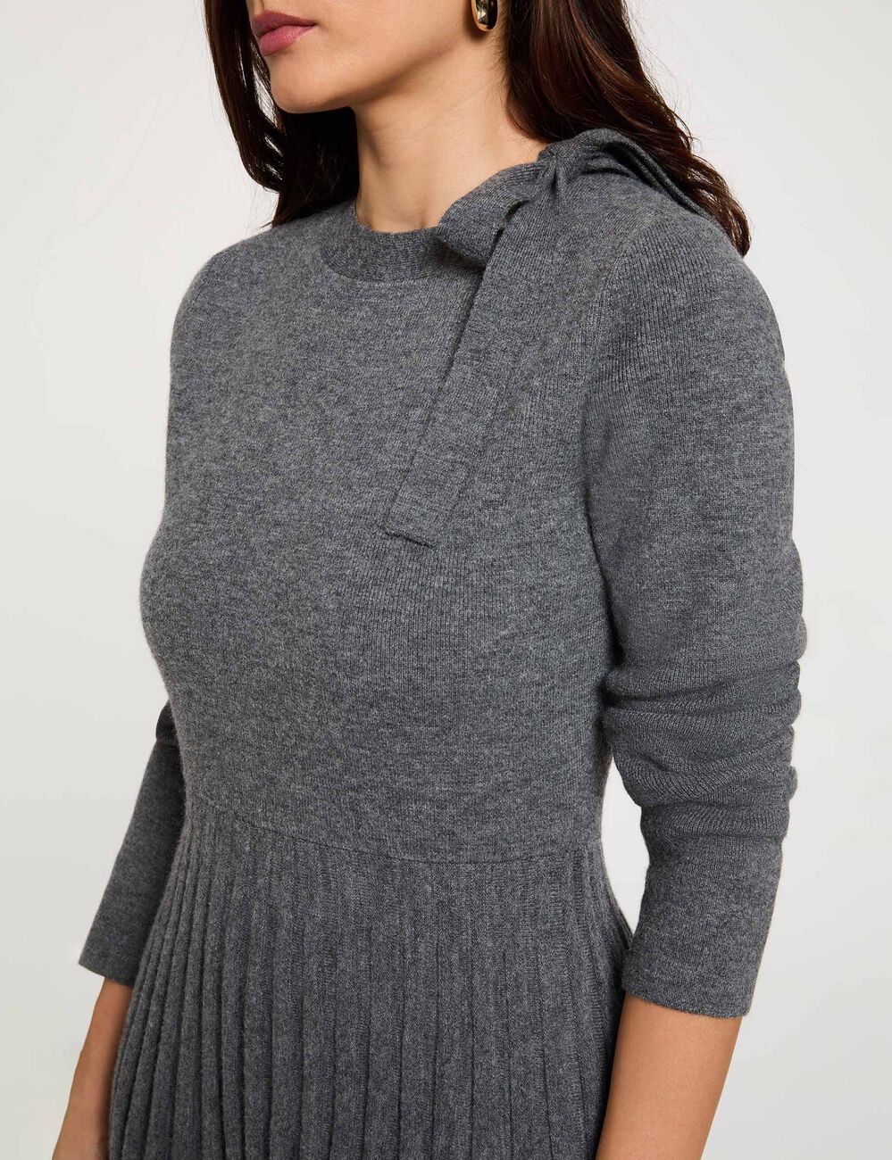 Robe tricot pliss&eacute;e gris clair femme