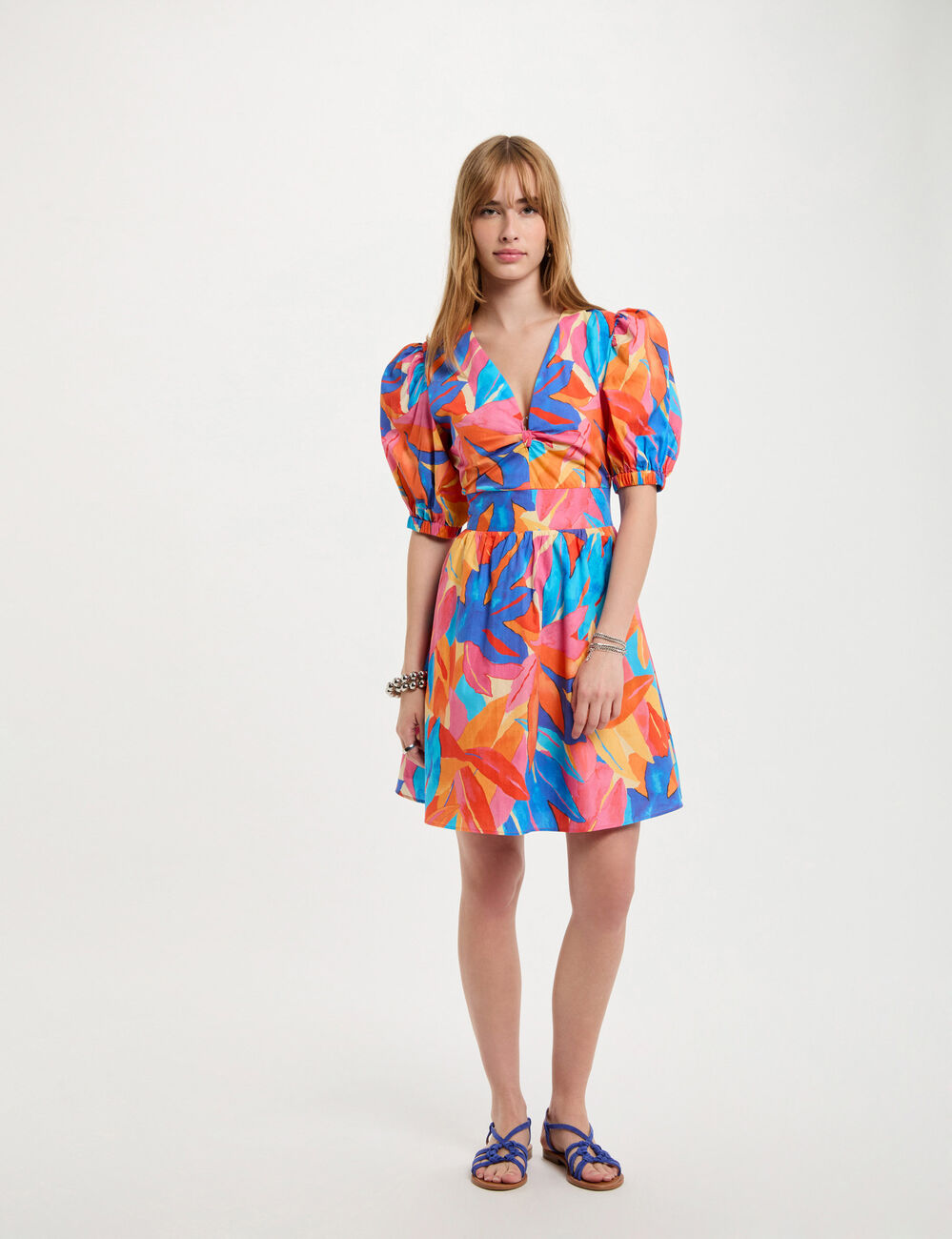 Robe courte évasée imprimée multicolore femme