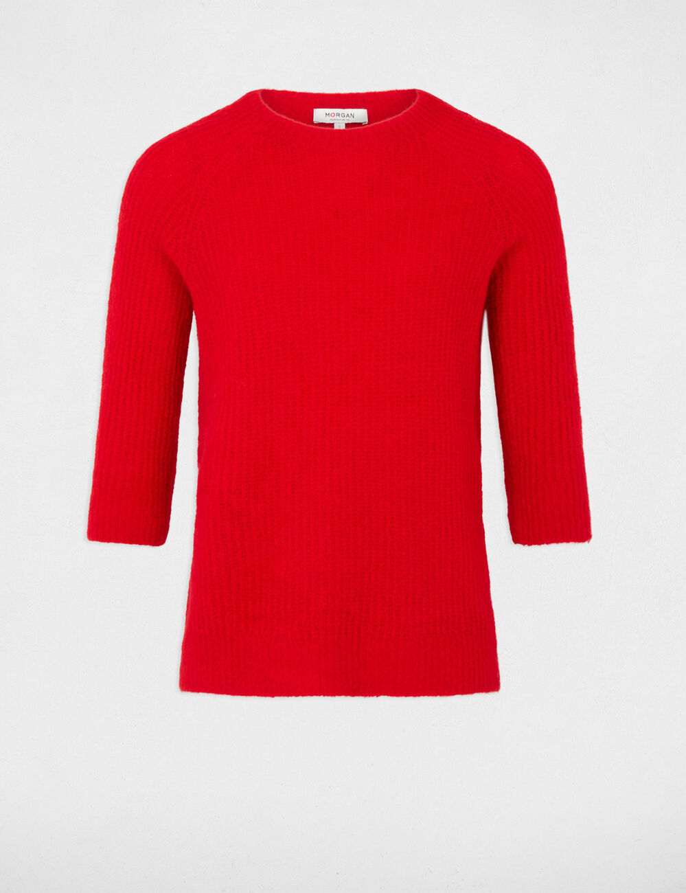 Pull maille duveteuse rouge femme