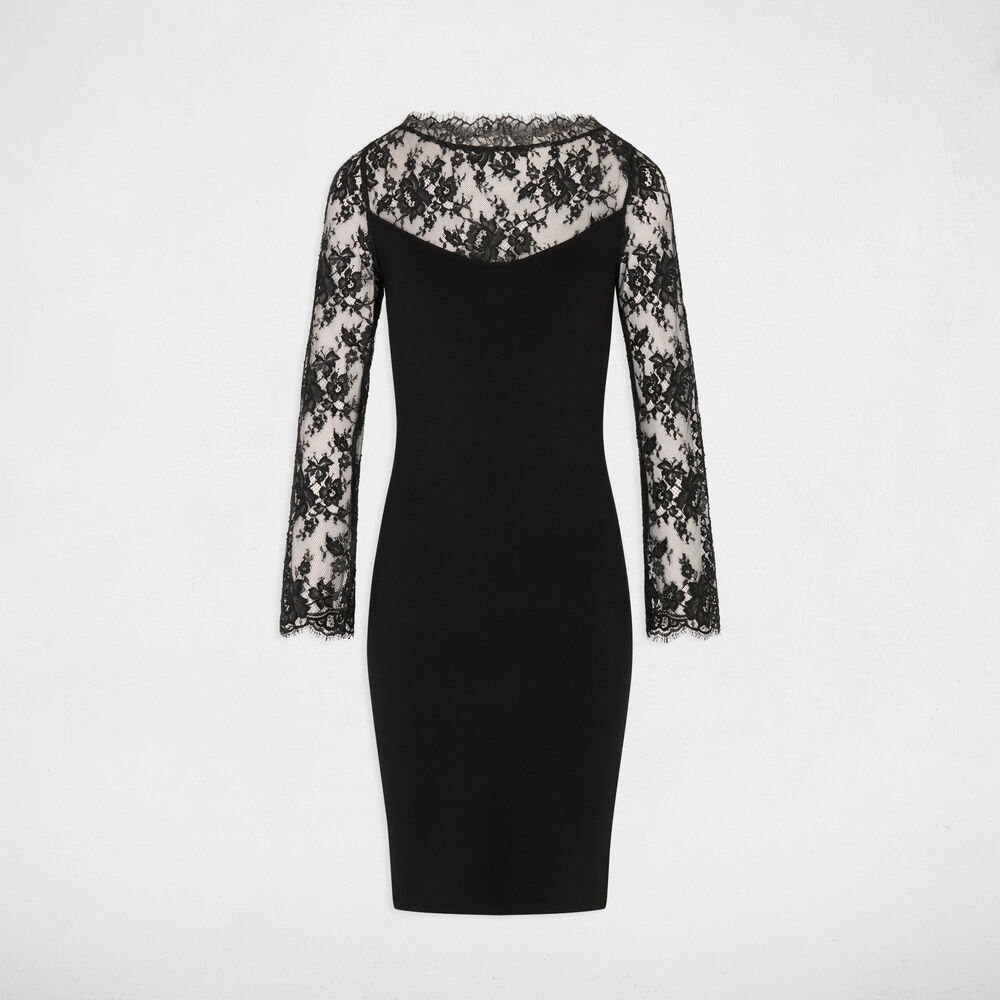 Robe tricot dentelle noir femme