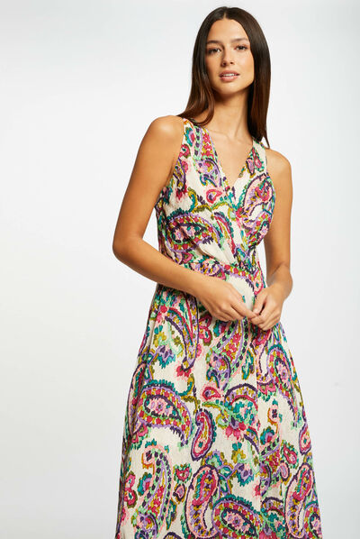Robe longue évasée imprimé abstrait multico femme