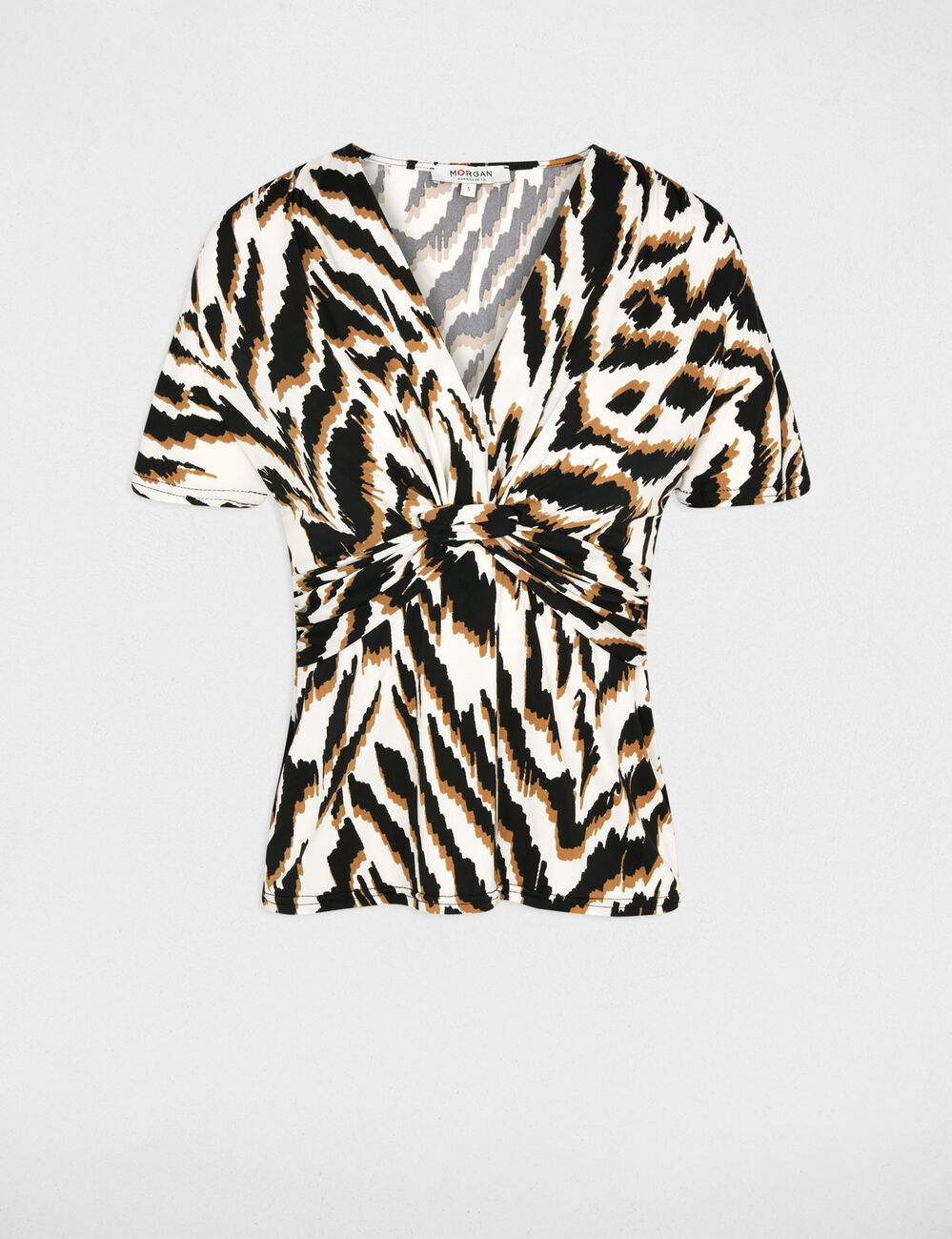 T-shirt cintr&eacute; col v multicolore femme