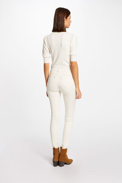 Pull manches courtes à col polo ivoire femme