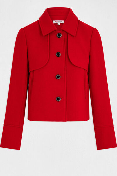 Manteau court droit boutonné rouge femme