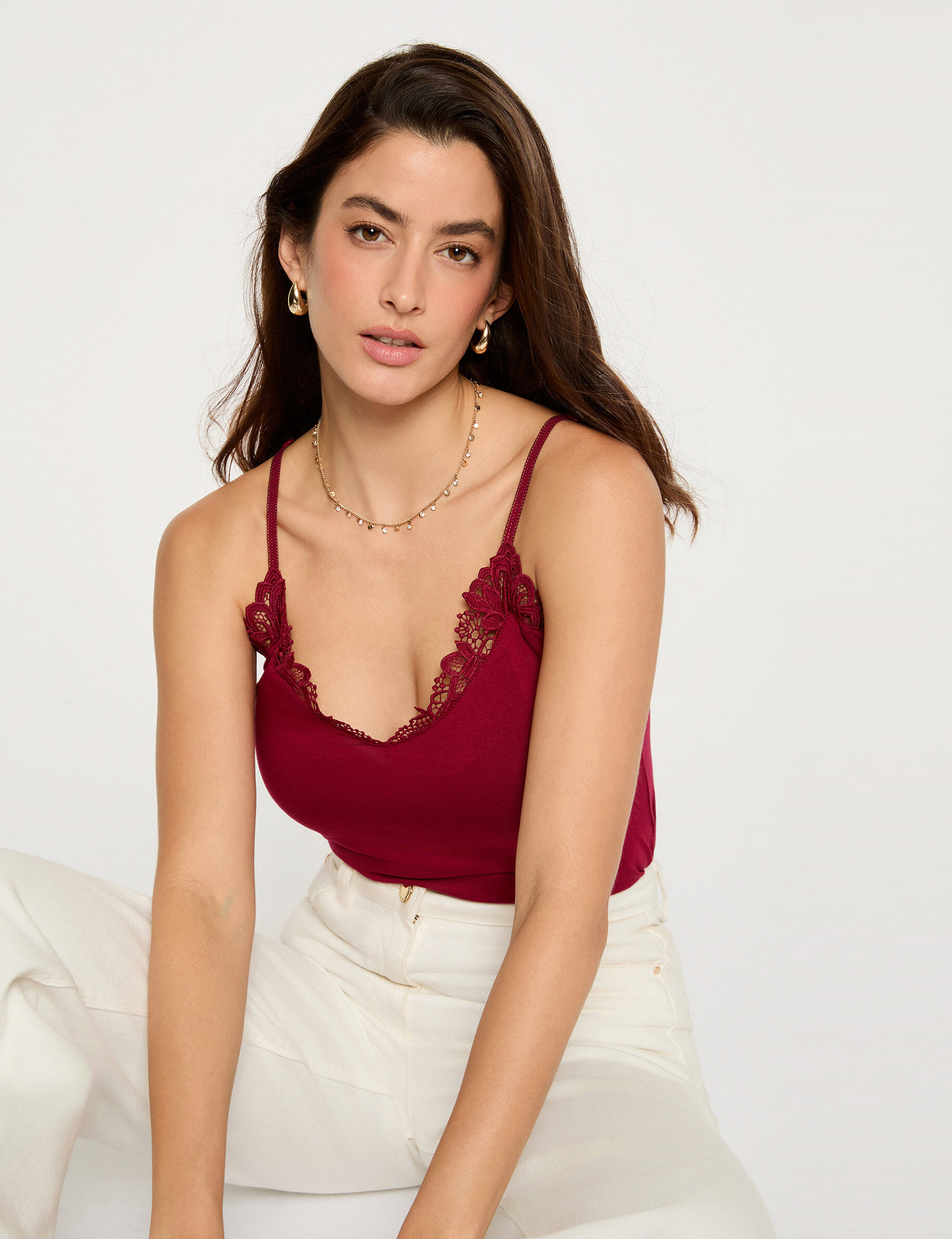 Caraco col v dentelle femme