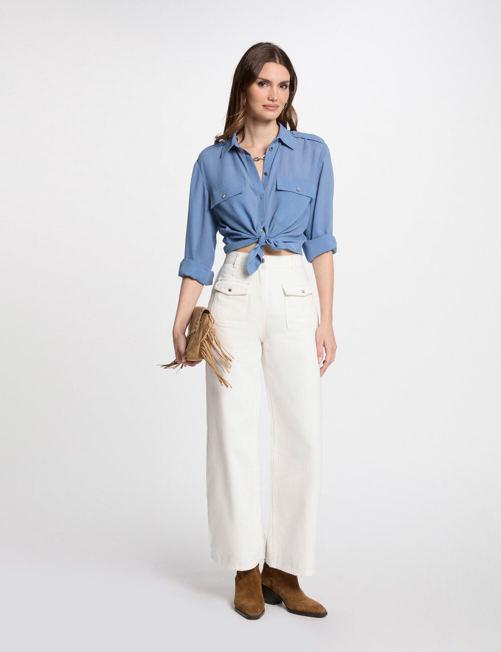 Chemise manches longues bleu gris femme