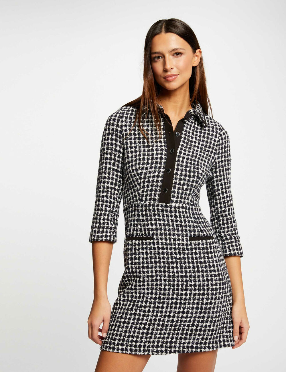 Robes manches 3/4 boutonnée à l'avant marine femme