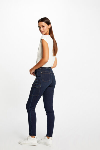 Jeans cargo skinny à ponts jean brut femme