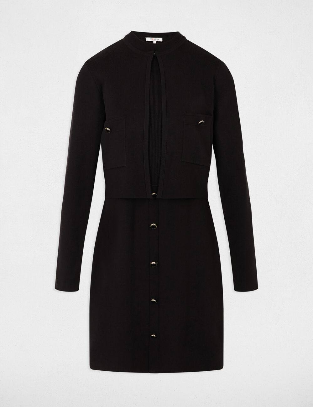 Robe tricot effet 2-en-1 noir femme