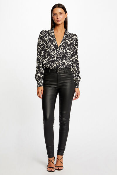 Pantalon skinny enduit à détails vinyle noir femme