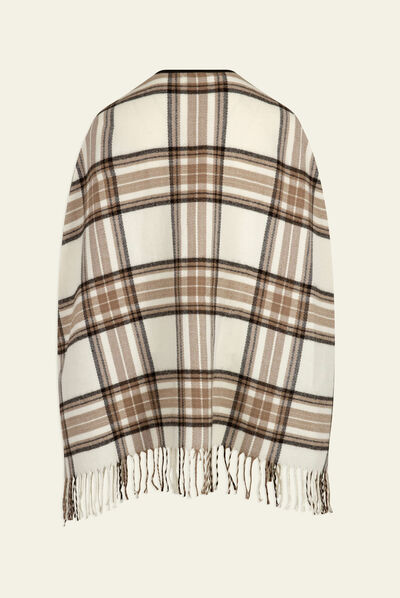 Poncho imprimé carreaux ivoire femme