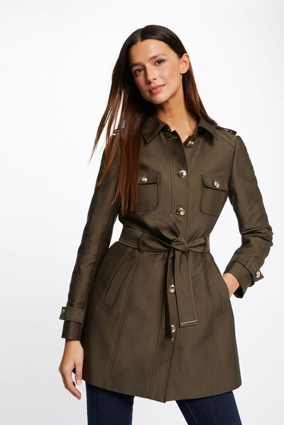 Trench droit ceinturé vert kaki femme