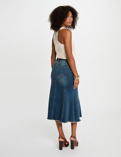Jupe midi ajustée en jean denim stone femme