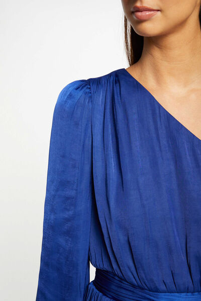 Blouse asymétrique smockée bleu electrique femme