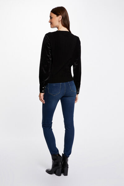 Pull manches longues à col montant noir femme