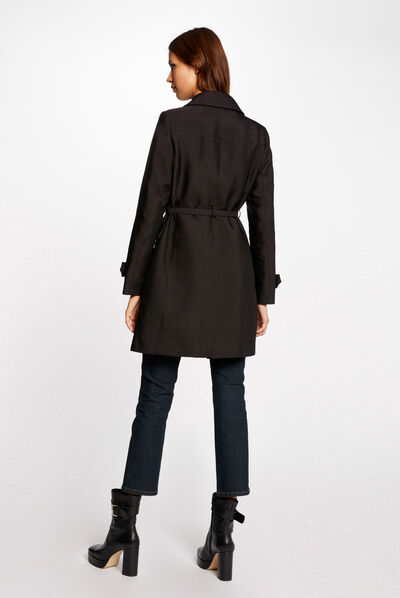 Trench droit boutonné et ceinturé noir femme