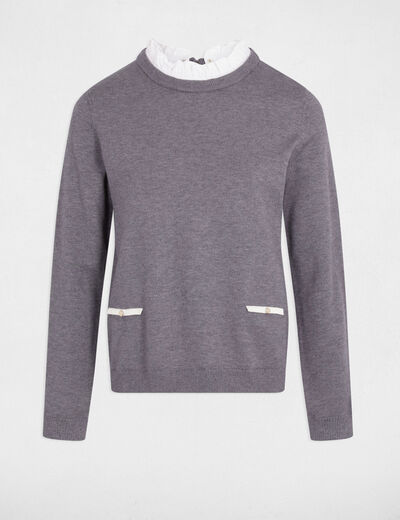 Pull col chemise gris clair femme