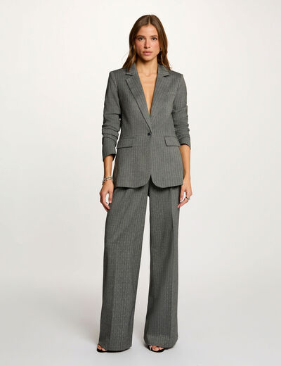Pantalon droit &agrave; rayures gris moyen femme