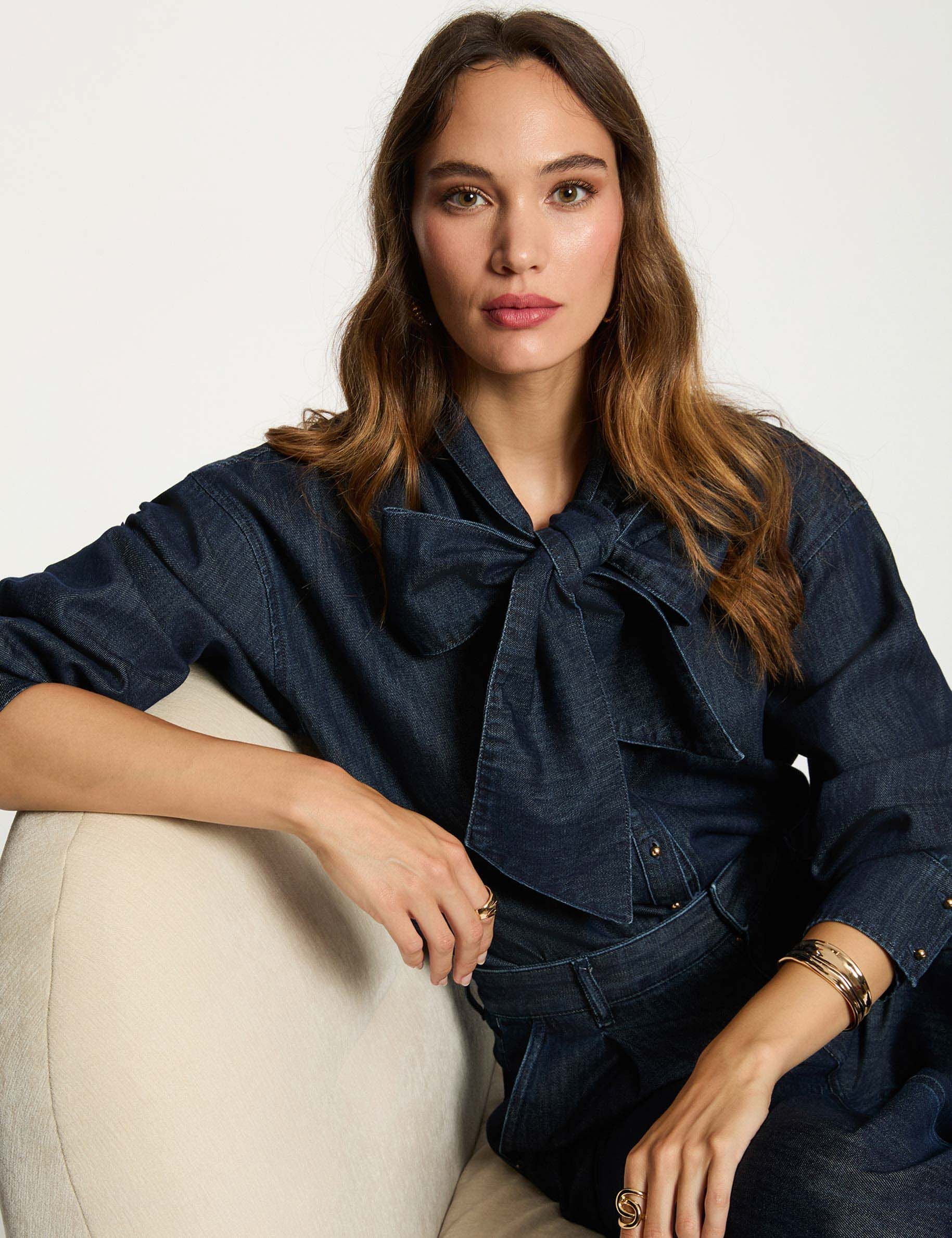 Chemise jean lavallière brut femme